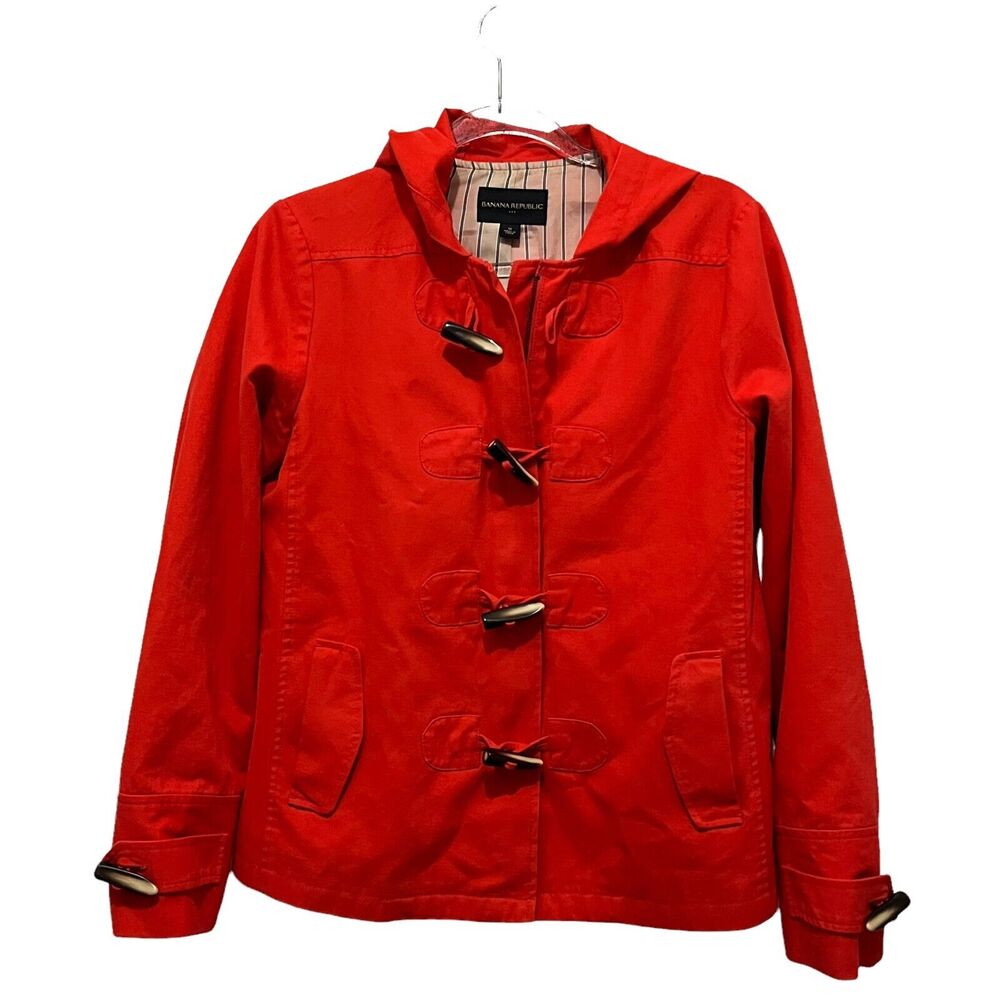 Banana Republic Spring Jacket Womens Orange Cotton Toggle Button Hooded Size M